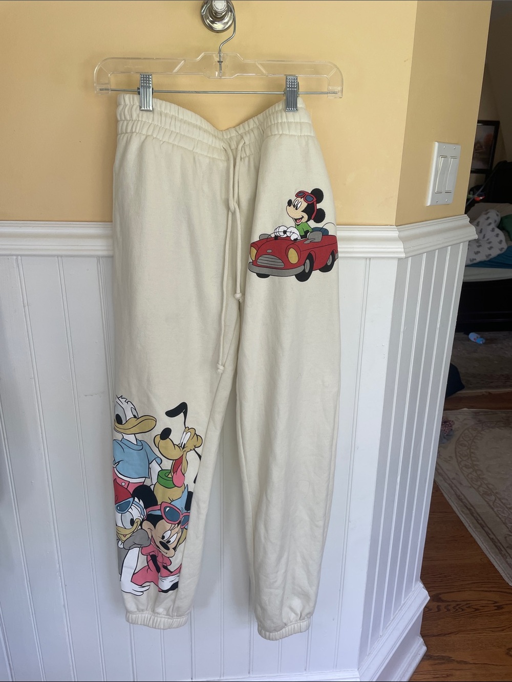 Disney Cream Womens Cartoon Joggers with Mickey & Friends